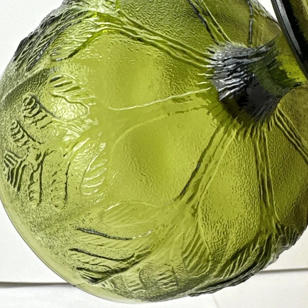 Vintage FTD  1978 Green Glass Goblet Leaf Bowl Vase with Stem Pedestal Decor